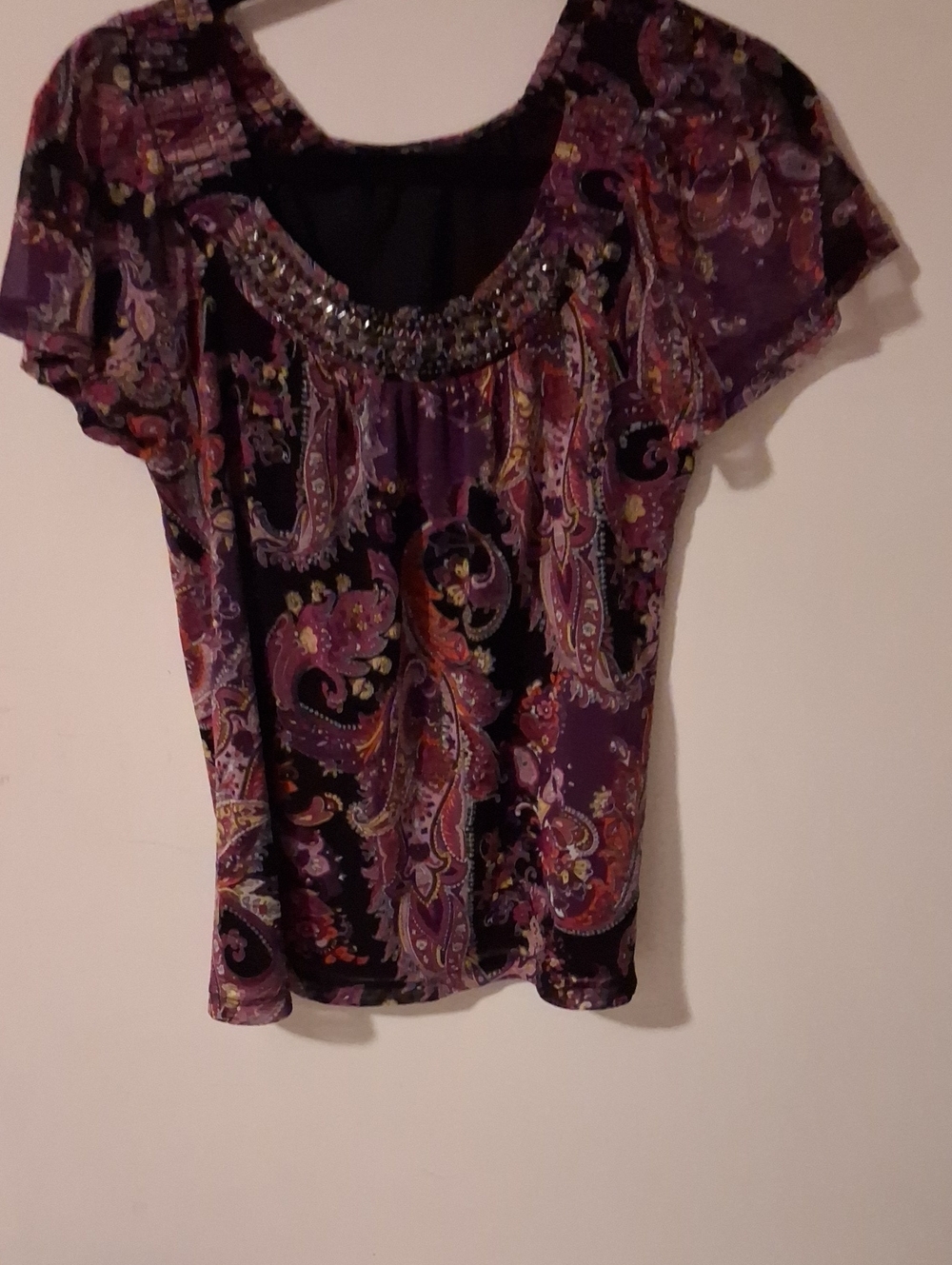 Apt. 9 Purple Paisley Beaded Scoop-Neck Top